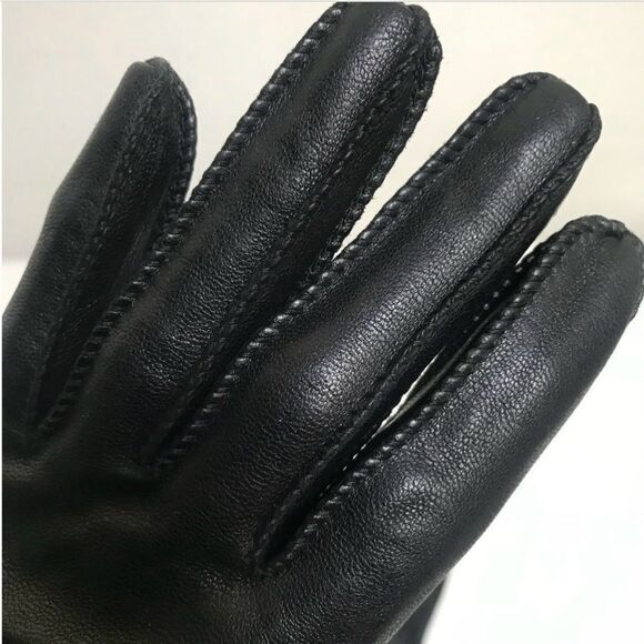 FRENCH KID LEATHER GLOVES STUNNING JET BLACK WHIP STITCH DETAIL VINTAGE - Picture 1 of 4
